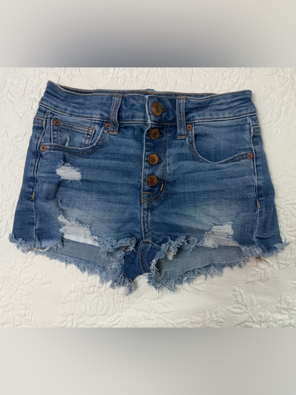 American Eagle Outfitters Blue Distressed High-Rise Denim Shorts